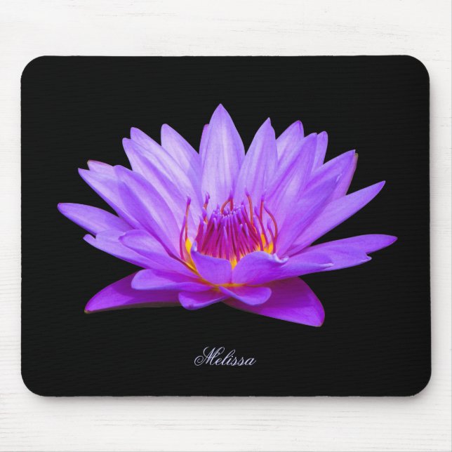 Monogrammed Purple Water Lily Black  Mouse Pad (Front)