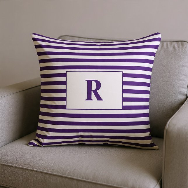 Monogrammed Purple/White Stripes Cushion (Creator Uploaded)
