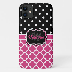 Monogrammed Quatrefoil Lattice Polka Dot Case-Mate iPhone Case