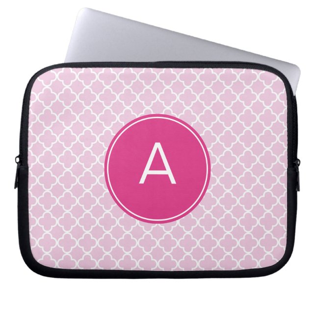 Monogrammed Quatrefoil Pattern Laptop Sleeve (Front)