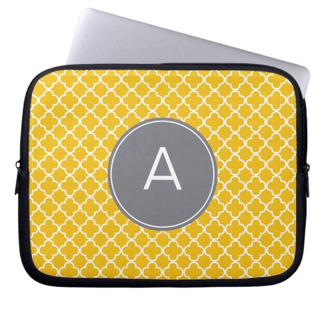 Monogrammed Quatrefoil Pattern Laptop Sleeve (Front)
