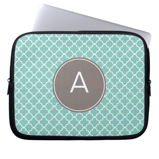 Monogrammed Quatrefoil Pattern Laptop Sleeve (Front)