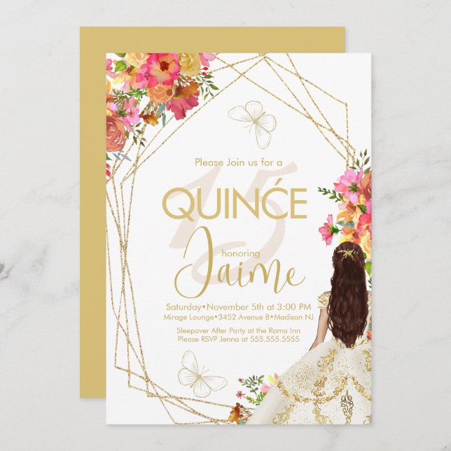 Monogrammed Quince Florals Garden Spanish Invitation (Front/Back)