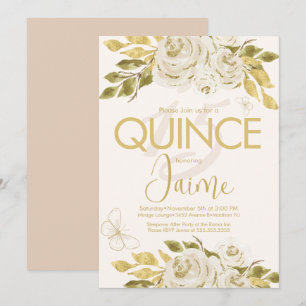 Monogrammed Quince Ivory Rose Pink Florals Invitation