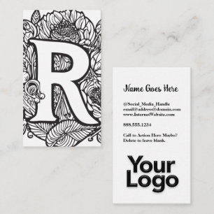 Monogrammed R Floral Black and White Company Logo  Business Card
