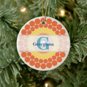 Monogrammed Radiant Aegean Summer Dot Mandala Ceramic Tree Decoration