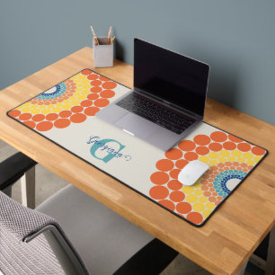 Monogrammed Radiant Aegean Summer Dot Mandala Desk Mat