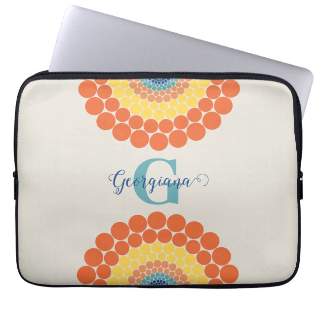 Monogrammed Radiant Aegean Summer Dot Mandala Laptop Sleeve (Front)