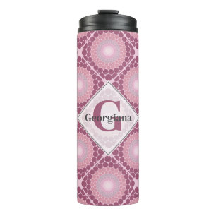 Monogrammed Radiant Dusky Rose Dot Mandala Tiled Thermal Tumbler