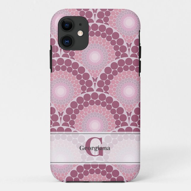 Monogrammed Radiant Pinks Dusky Rose Dot Mandala Case-Mate iPhone Case (Back)