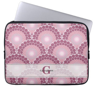 Monogrammed Radiant Pinks Dusky Rose Dot Mandala Laptop Sleeve