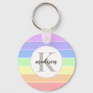 Monogrammed Rainbow Colourful Stripes Pattern Key Ring