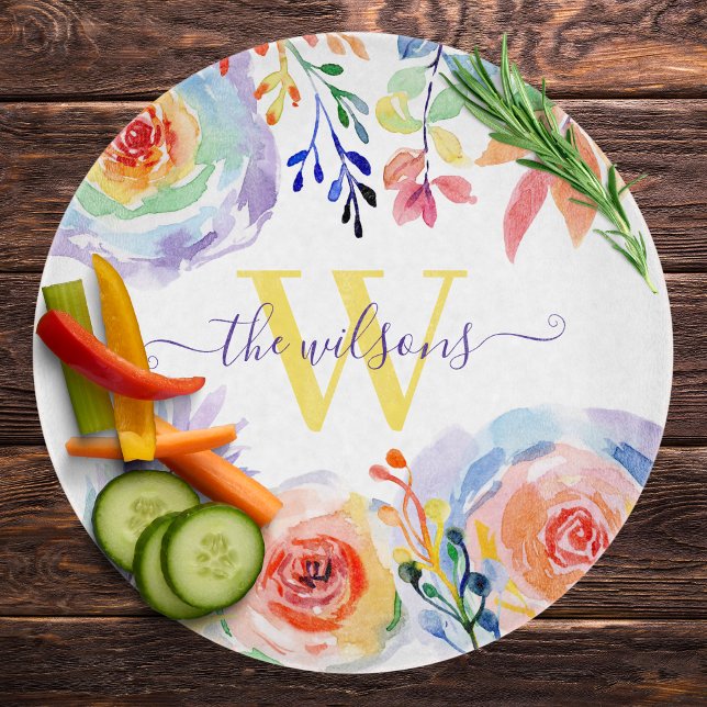 Monogrammed Rainbow Floral Cutting Board (Creator Uploaded)