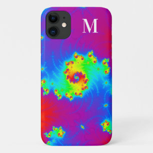 Monogrammed Rainbow Gradient Spiral Fractal Case-Mate iPhone Case