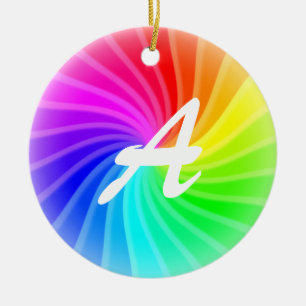Monogrammed Rainbow Twirl Ceramic Tree Decoration