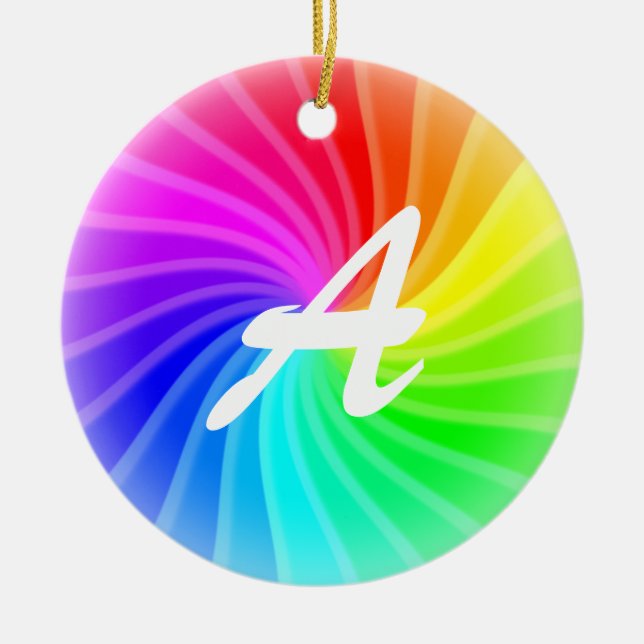 Monogrammed Rainbow Twirl Ceramic Tree Decoration (Front)