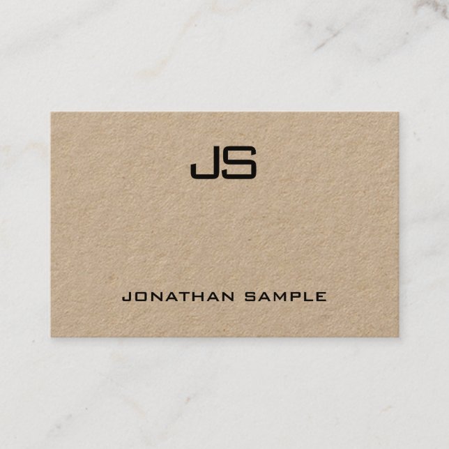 Monogrammed Real Kraft Paper Modern Professional Business Card (Front)