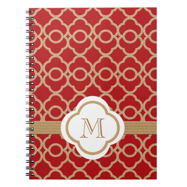 Monogrammed Red and Gold Moroccan Spiral Notebook (Front)
