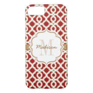 Monogrammed Red and Gold Quatrefoil Case-Mate iPhone Case