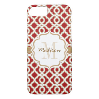 Monogrammed Red and Gold Quatrefoil Case-Mate iPhone Case