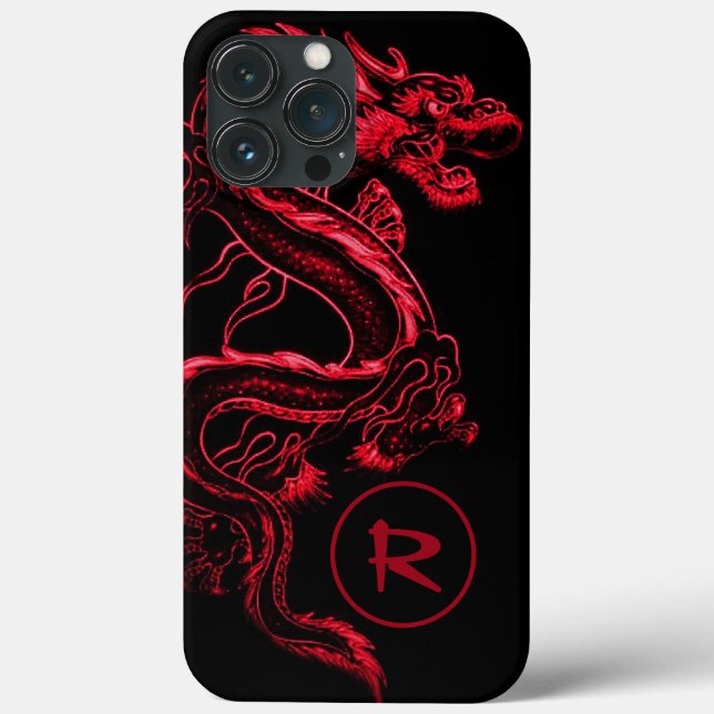 Monogrammed Red Asian Dragon Case-Mate iPhone Case (Back)