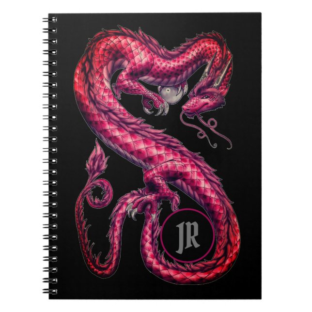 Monogrammed Red Asian Dragon Notebook (Front)