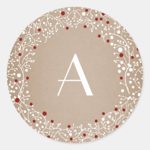 Monogrammed Red Berries Wreath Christmas Holiday Classic Round Sticker
