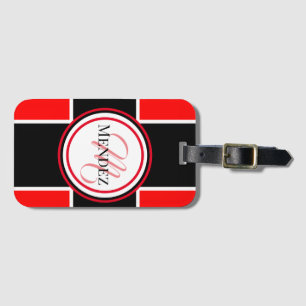Monogrammed Red / Black Luggage Tag