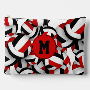 Monogrammed red black volleyballs pattern accessory pouch