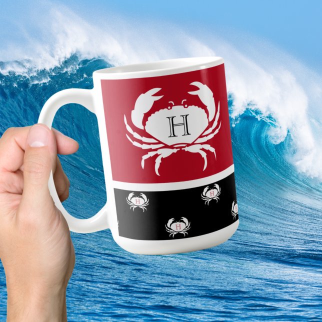 Monogrammed Red Black White Crab Nautical Coffee M Mug (Creator Uploaded)