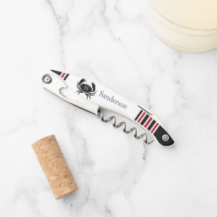 Monogrammed Red Black White Crab Nautical Corkscrew