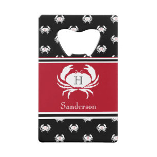 Monogrammed Red Black White Crab Nautical Credit