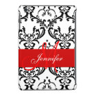 Monogrammed Red Black White Swirls Damask