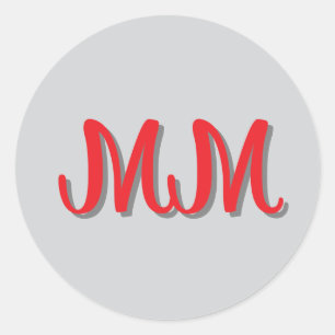Monogrammed Red Grey Calligraphy  Classic Round Sticker