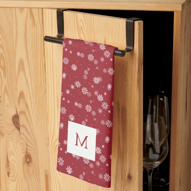 Monogrammed Red Kitchen Towels (Thirds Fold)