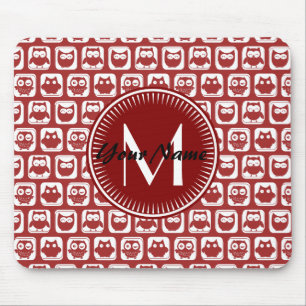 Monogrammed Red Owls, Personalised Name Mouse Pad