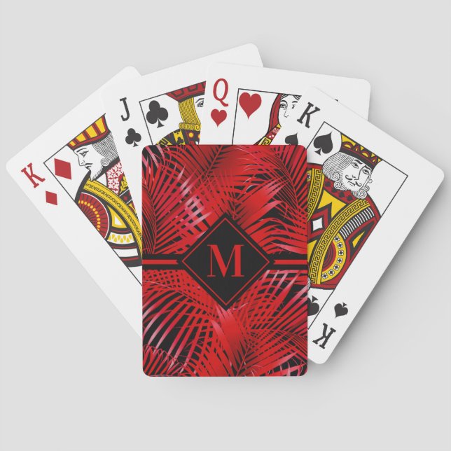 Monogrammed Red Palm Playing Cards (Back)