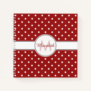 Monogrammed Red Polka Dots Pattern Notebook