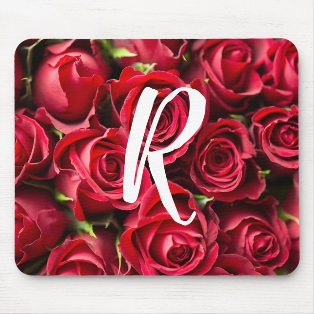Monogrammed Red Roses Mousepad Mouse Pad (Front)
