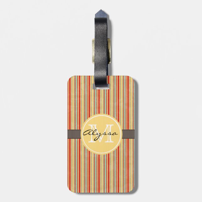 Monogrammed Red Stripe Luggage Tag (Back Vertical)