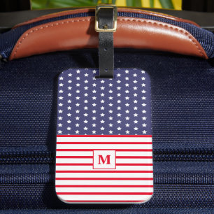 Monogrammed Red White and Blue American Flag Luggage Tag