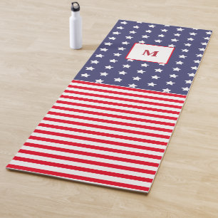 Monogrammed Red White and Blue American Flag Yoga Mat