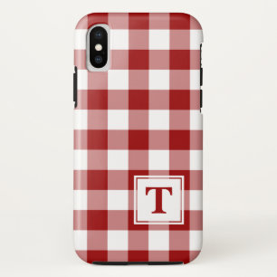 Monogrammed Red White Buffalo Check Pattern Case-Mate iPhone Case
