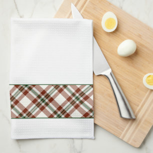 Monogrammed Red, White & Green Holiday Plaid Tea Towel