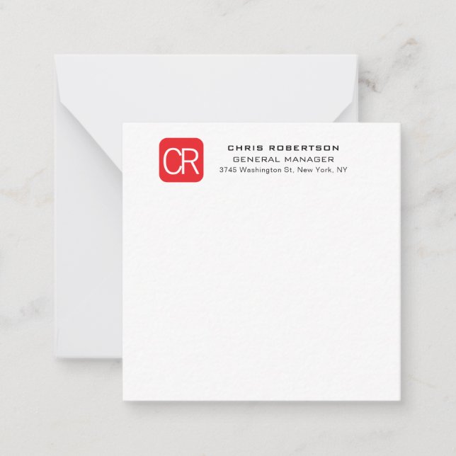 Monogrammed Red White Professional Plain Card (Front)