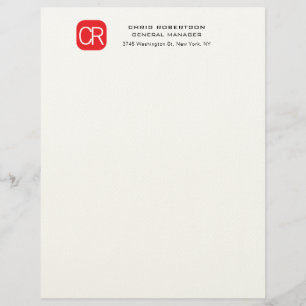 Monogrammed Red White Professional Plain Custom Letterhead