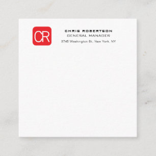 Monogrammed Red White Professional Plain Enclosure Card