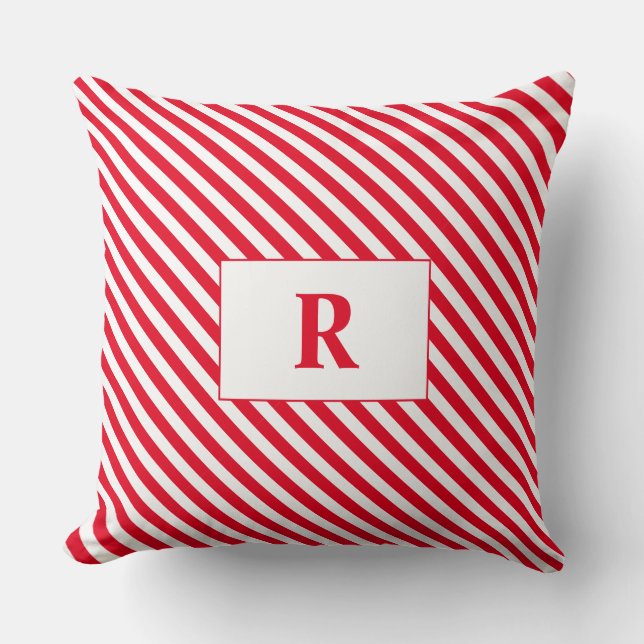Monogrammed Red/White Stripes Throw Pillow (Front)