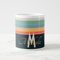 monogrammed retro 70s Navy blue yellow pink stripe