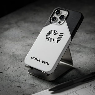 Monogrammed Retro Black & White Colour Block iPhone 15 Pro Max Case